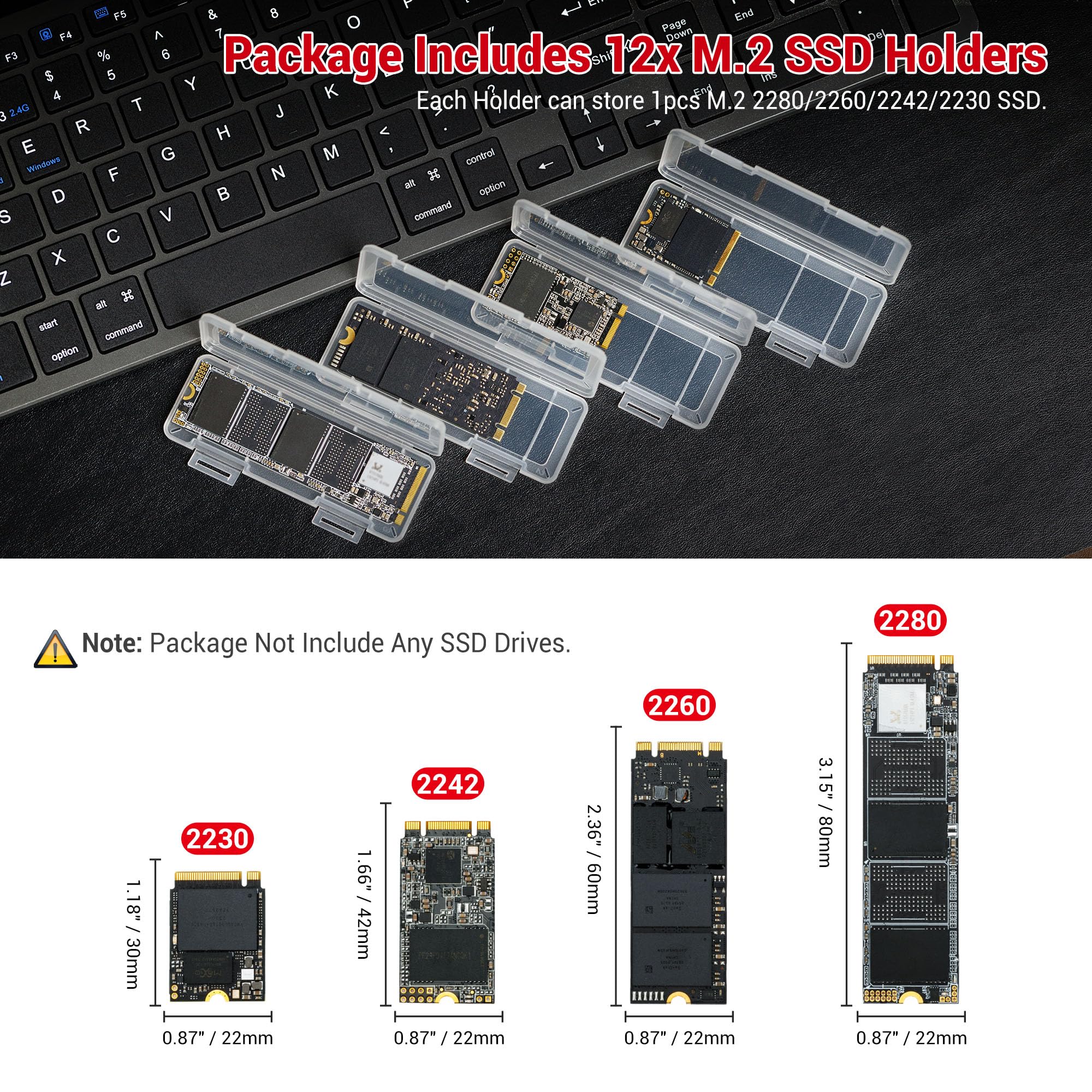 Soporte para SSD M.2 de poliuretano EVA con 12 fundas transparentes M.2 NVMe para SSD 2280/2260/2242/2230, resistente al agua y a prueba de golpes, con bolsillo con cremallera y asa de transporte