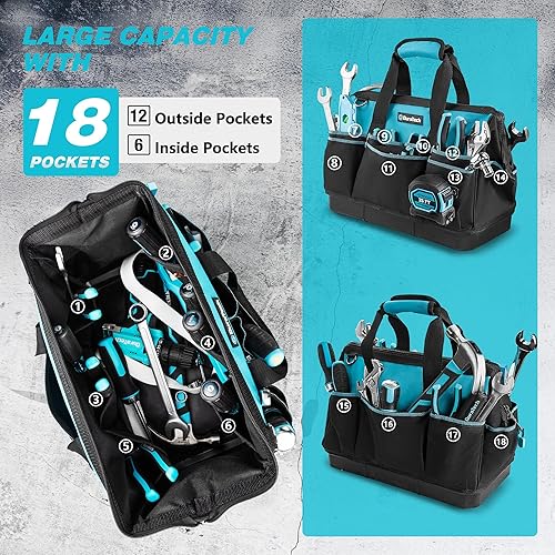 Miniatura 5 de DURATECH Bolsa de herramientas resistente de 16 pulgadas con parte inferior dura impermeable, organizador de bolsa de herramientas de boca ancha