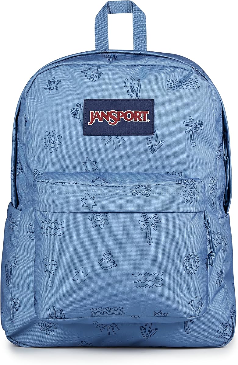 JanSport SuperBreak Plus Mochila con funda acolchada para portátil de 15 pulgadas y bolsillo para botella integrado - Mochila espaciosa y duradera para el trabajo y los viajes - Sunny Sketches Blue