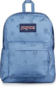 JanSport SuperBreak Plus Backpack with Padded 15-inch Laptop Sleeve and Integrated Bottle Pocket - Spacious and Durable Daypack for Work and Travel - Sunny Sketches Blue