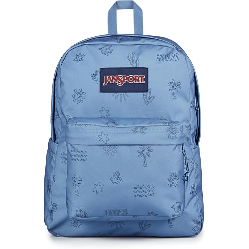 JanSport SuperBreak Plus Backpack with Padded 15-inch Laptop Sleeve and Integrated Bottle Pocket - Spacious and Durable Daypack for Work and Travel - Sunny Sketches Blue