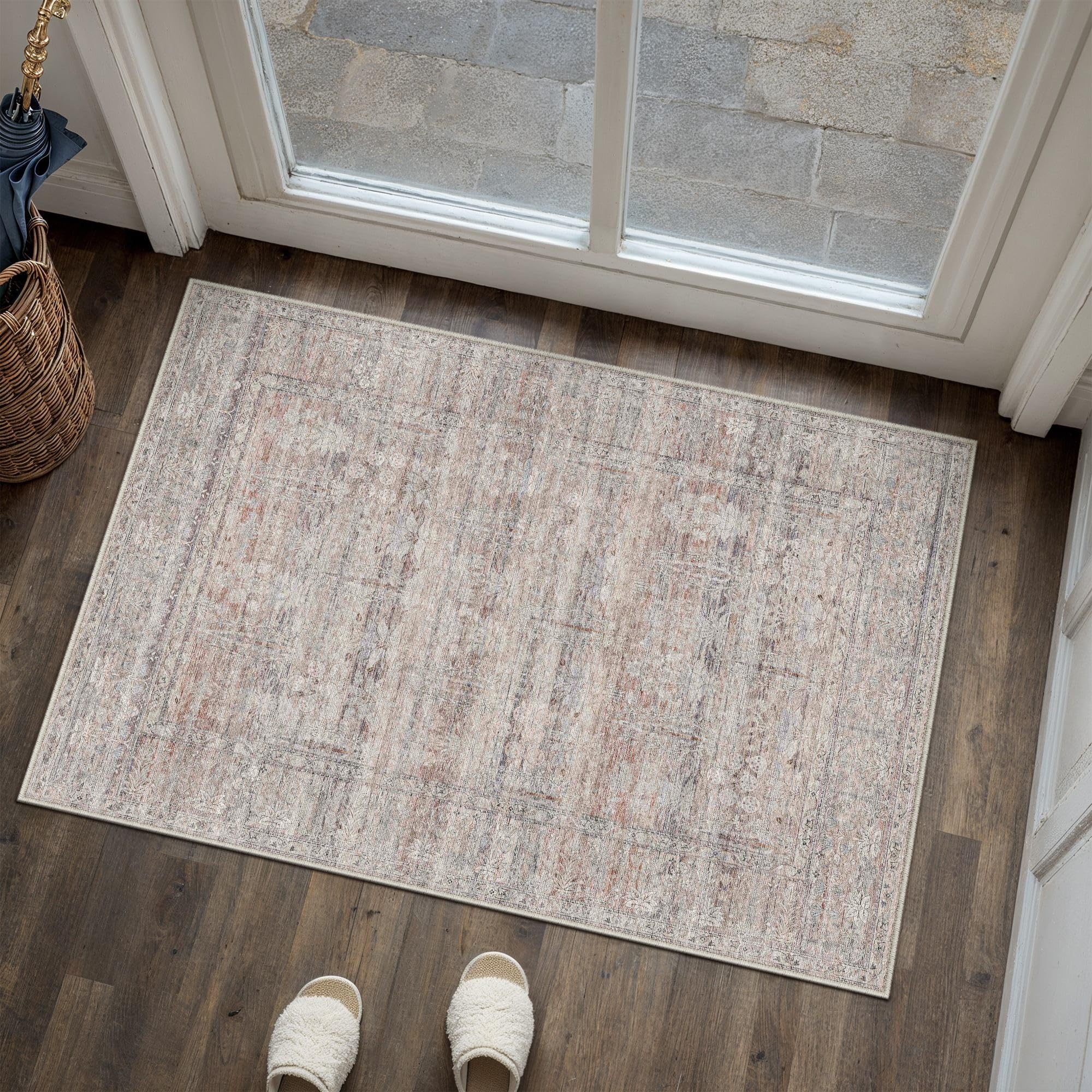 hugear retro 8x10 washable area rugs colorful living room bedroom rug vintage distressed large throw carpet neutral stain resistant non slip & shedding low pile for home aesthetic decor