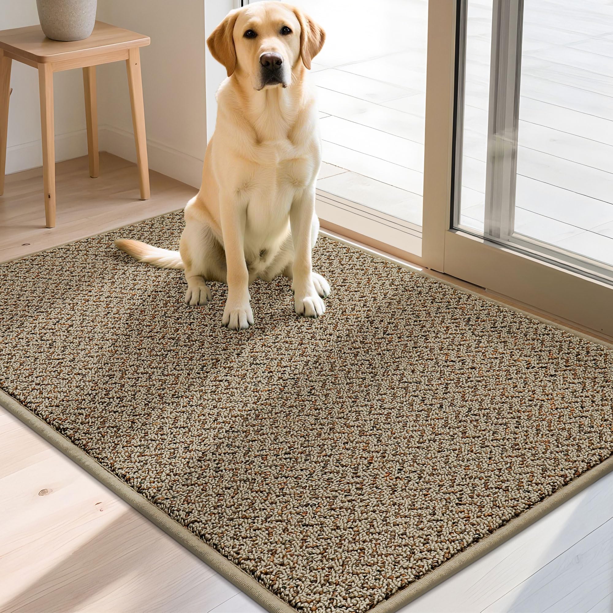 COSY HOMEER 80x120cm Indoor Door Mat, Non-Slip Washable Entrance Mat, Heavy Duty Dirt Trapper Rug, Super Absorbent Polypropylene Barrier Mat with TPR Backing for Entryway, 1cm Low Profile, Beige. — image 1