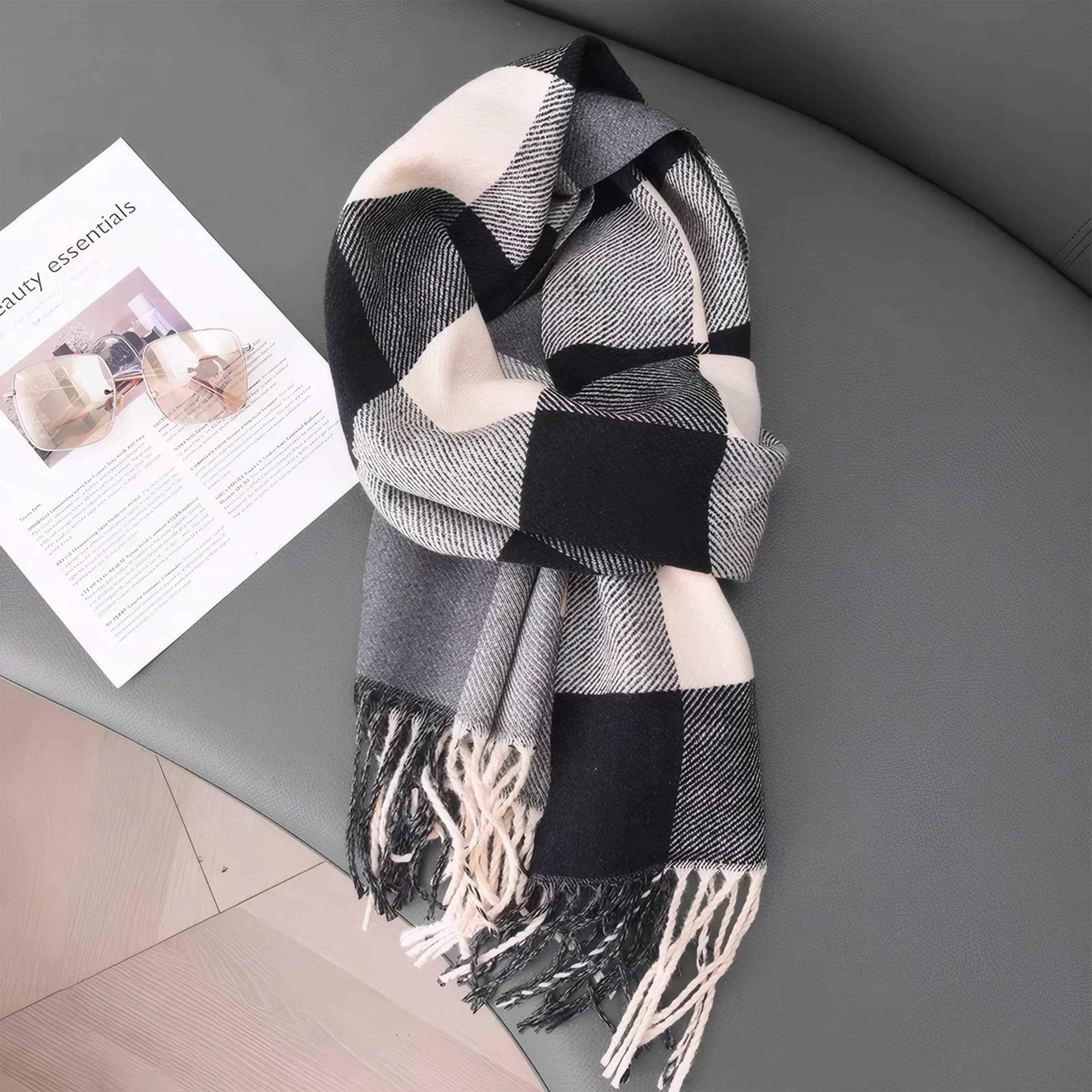 PCIQUTE Tartan Plaid Scarves for Women Winter,Long Scarves for Women with Fringe,Super Soft Scarf for Women Winter