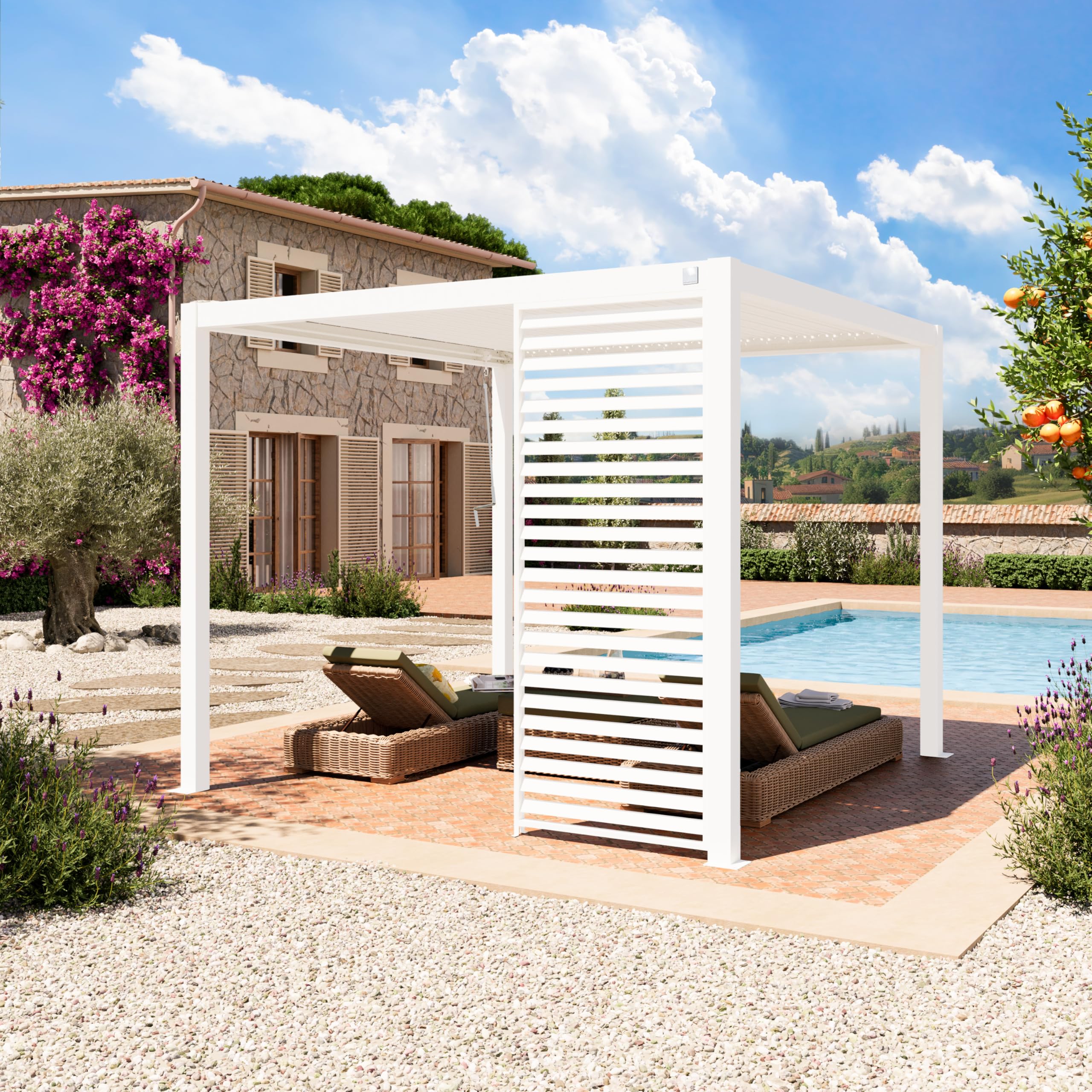 PRIMEYARD Pared de Lamas de 1 Pieza en Aluminio - Panel estático en Blanco para Pergola Premium
