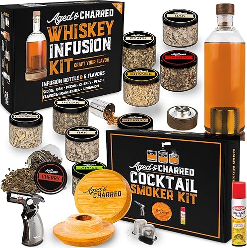 Kit de ahumador de cóctel con antorcha y chips de madera (butano incluido) + kit de infusión de whisky para whisky, bourbon y vodka para hombres y