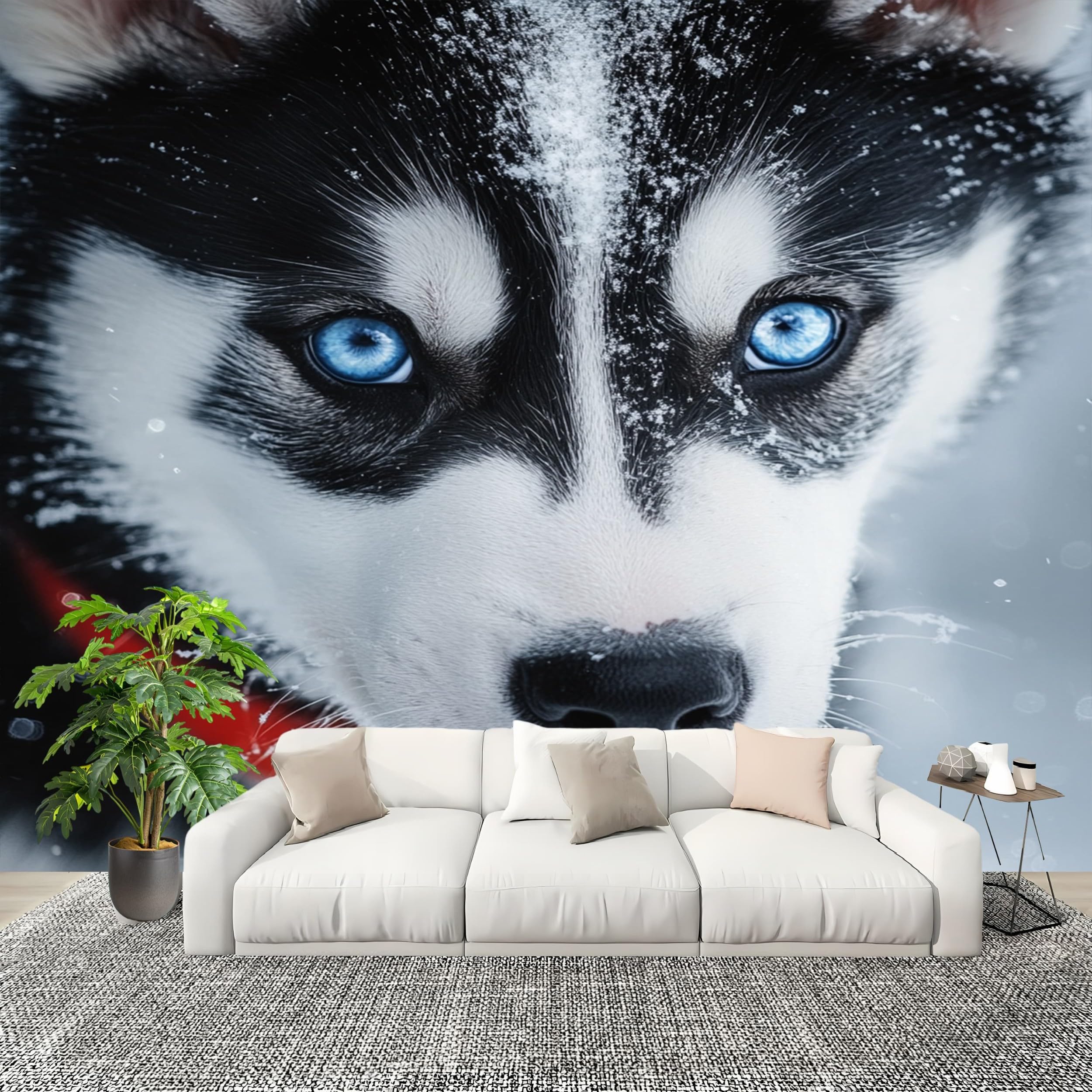 Papier peint panoramique animaux husky pour chambre enfant chaleureuse