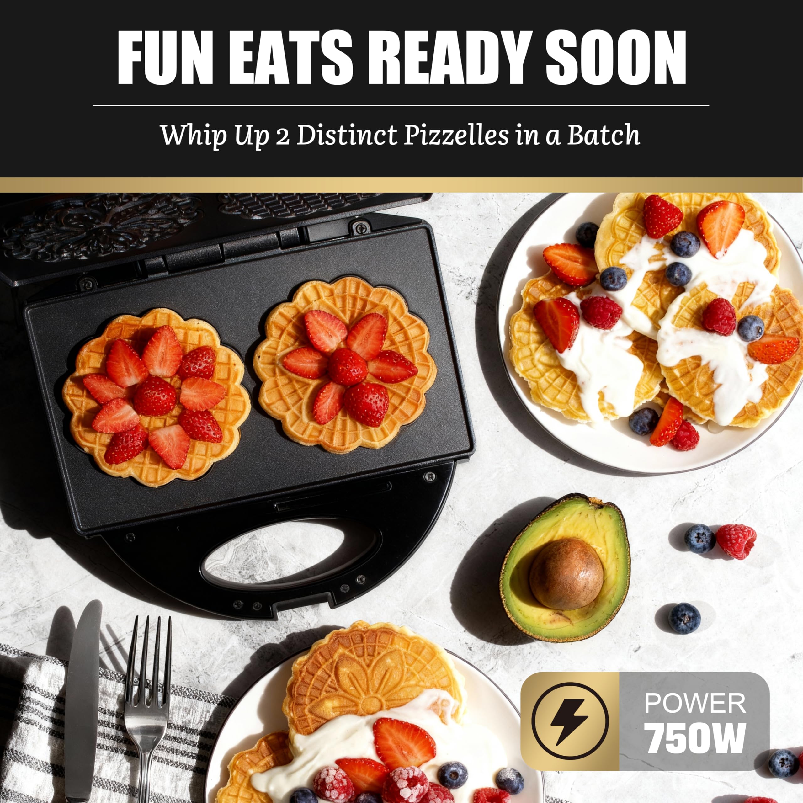 FineMade Pizzelle Maker con rivestimento antiaderente, pressa elettrica per biscotti con motivo fiocco di neve, fai due biscotti italiani tradizionali da 4 pollici alla volta, ricetta inclusa