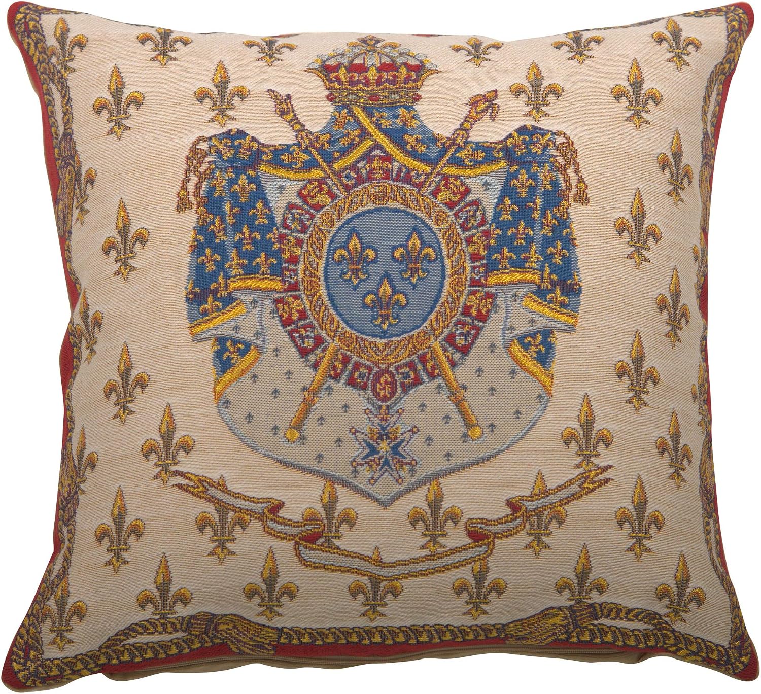 C Charlotte Home Furnishings Inc Napoleon Crest European Cushion Cover | Decorative Cushion Case with Cotton Viscose & Polyester | 18x18 Inch Cushion Cover for Living Room Couches and Sofas