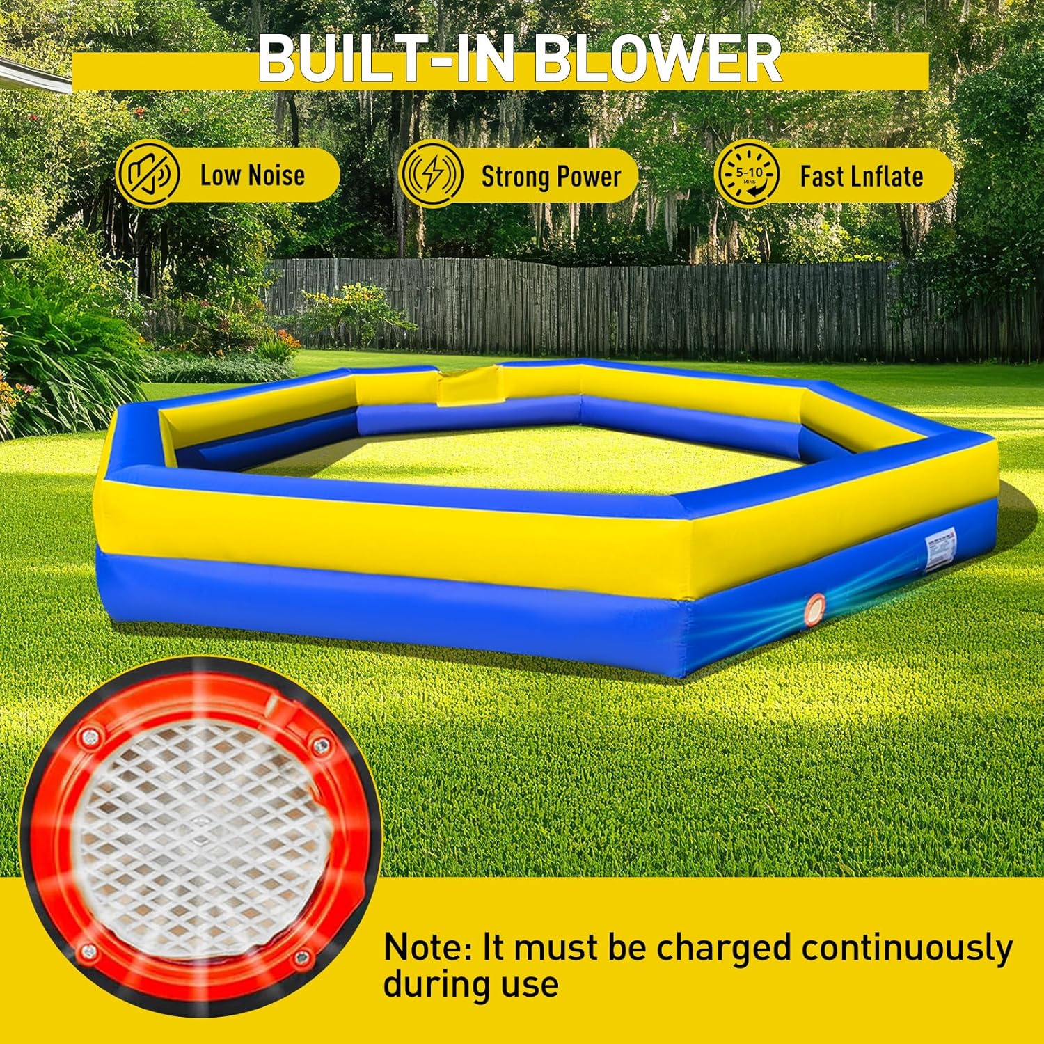 WARSUN 15Ft Gaga Ball Pit with Gagaball and Built-in Blower Portable Gaga Ball Pit Inflatable for Indoor Outdoor School Family Activities Inflatable Sport Games(Includes Hand Pump)