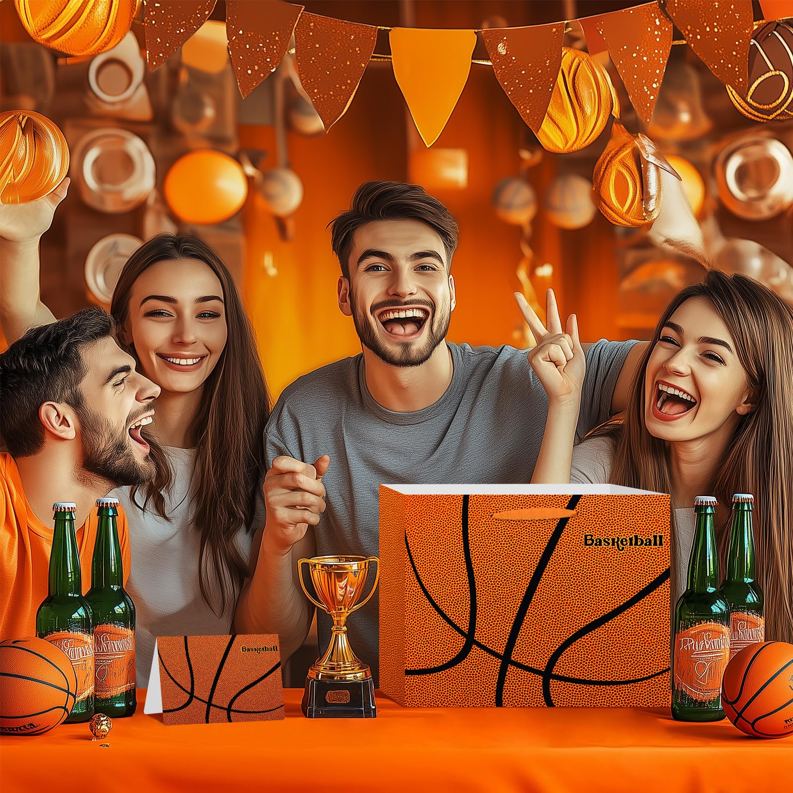 Jiaoiudi Basketball Gift Bags with Tissue Paper Greeting Card Basketball Party Bags Large with Handles Basketball Goodie Bags