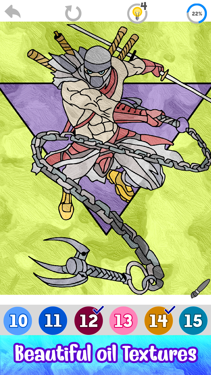 Ninja Color by Number Adult Paint + Glitter + Crayon + Oil Paint