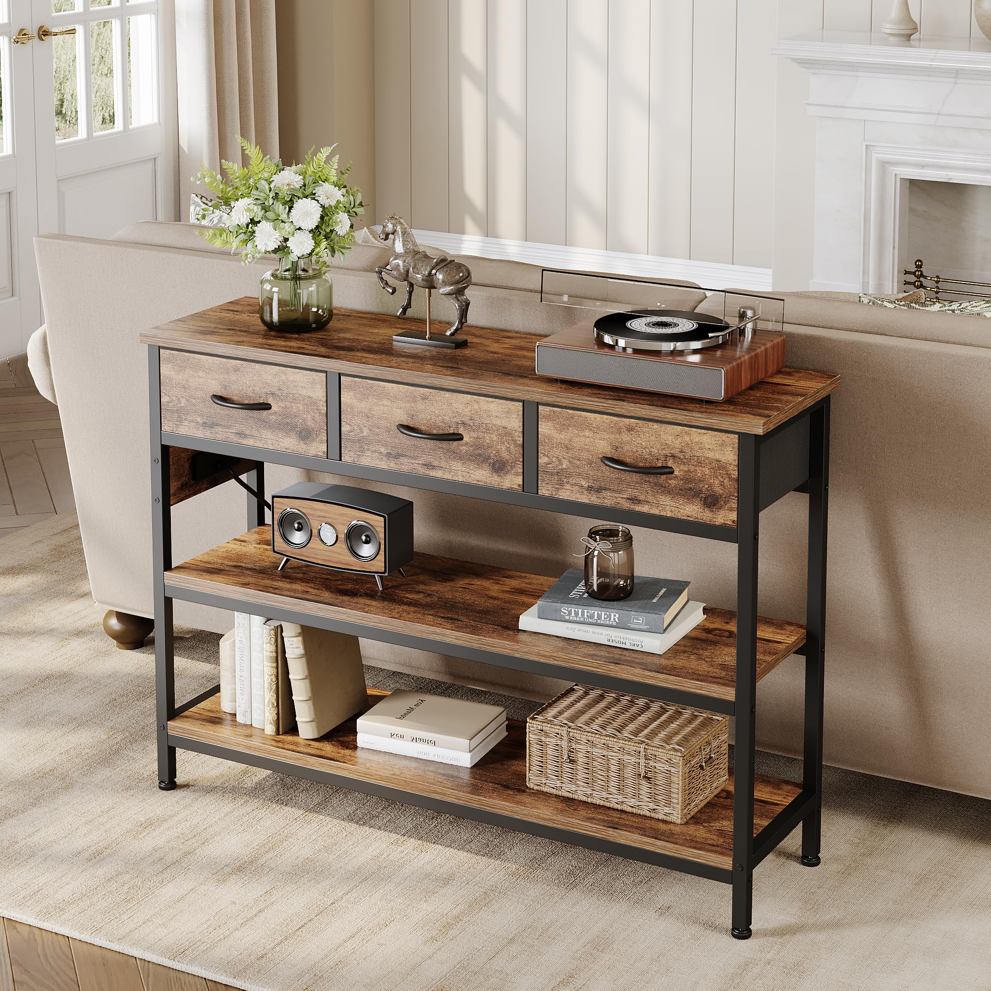 Best Entryway Table 2026: 5 Console Picks That Fit 2 Lulive Entryway Table with Outlets, 3 Fabric Drawers, 43 in Console Table 43.3W — product photo