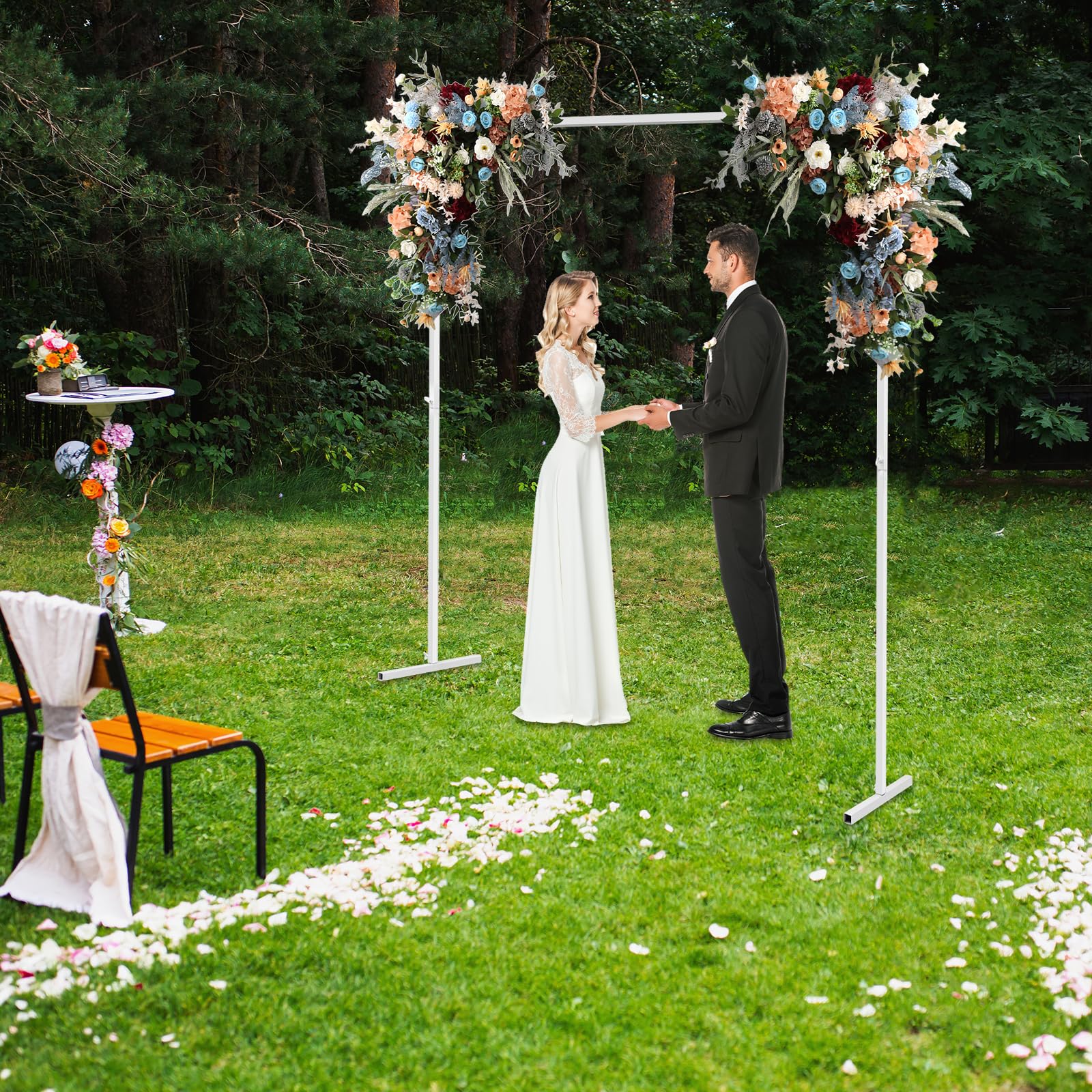 Arco da matrimonio quadrato regolabile in altezza in ferro metallo bianco stabile supporto decorativo facile da montare per fiori luci giardino interno esterno matrimonio fidanzamento