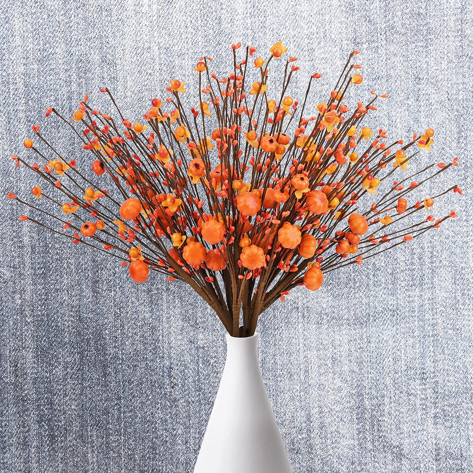 Martine Mall 8 Pcs Artificial Fall Berry Stems Artificial Berry Branches with Pumpkins Orange Pumpkin Stems Fake Pip Berry Stems for Autumn Thanksgiving Harvest Festival Home Decor