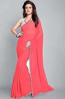 MIRCHI FASHION Women's Soft Georgette Designer Mirror Border Work Plain Saree With Blouse Piece