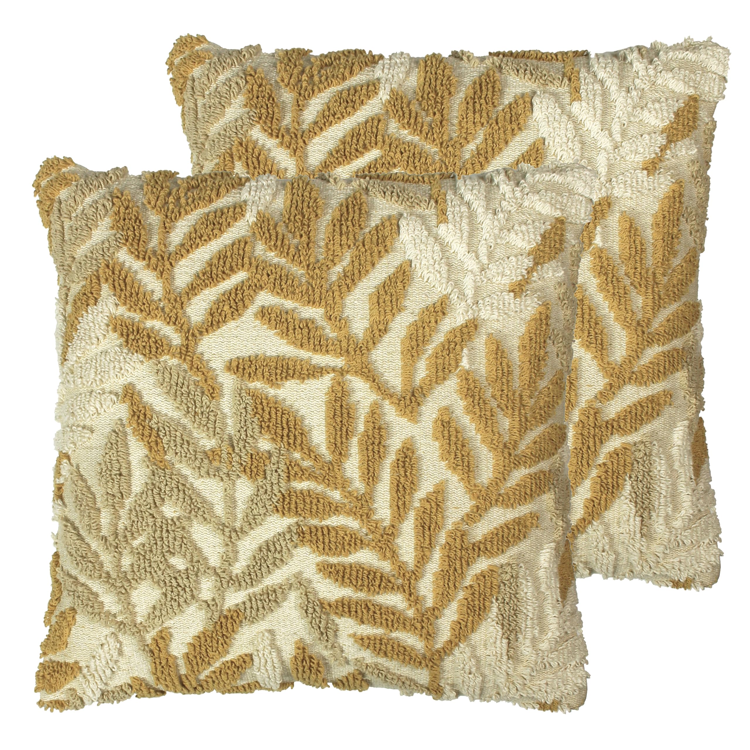 furn. Caliko Botanical Tufted Feather Filled Cushion - Twin Pack, Natural/Ochre, 45 x 45cm