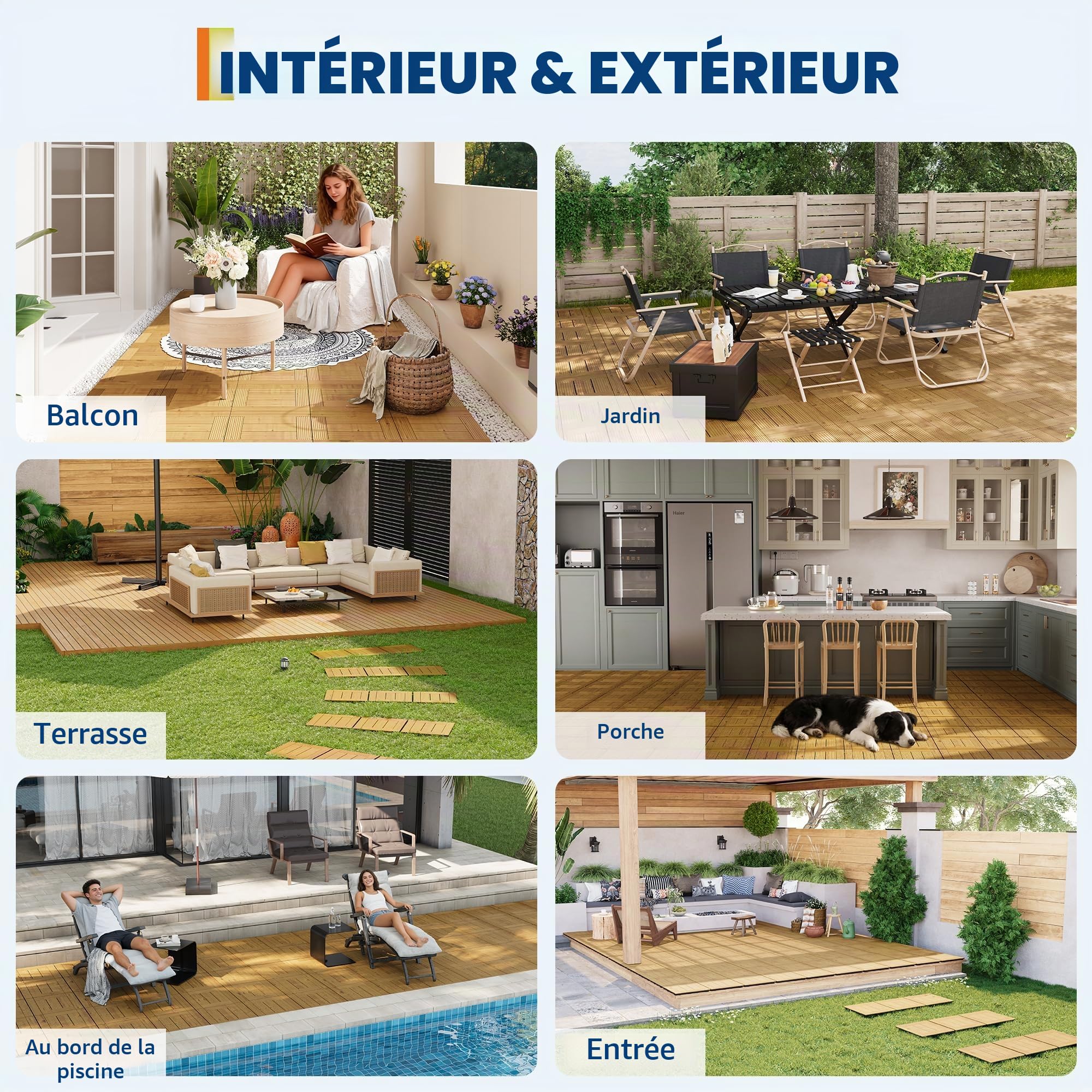 Garvee Dalles emboîtables en bois d'acacia massif 30x30cm, Jaune 33PCS