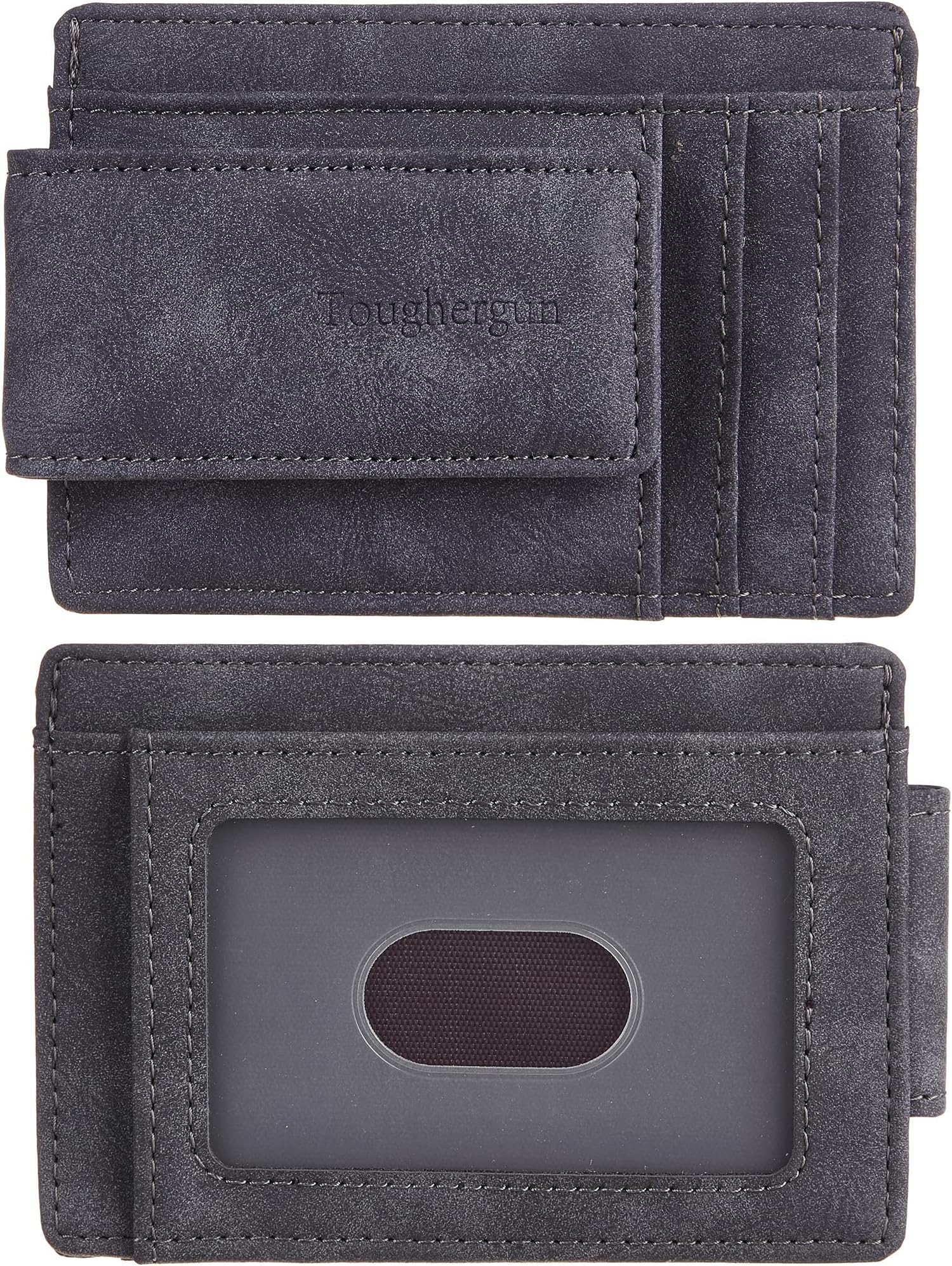 Toughergun Genuine Leather Magnetic Front Pocket Money Clip Wallet RFID Blocking(Deep Grey)