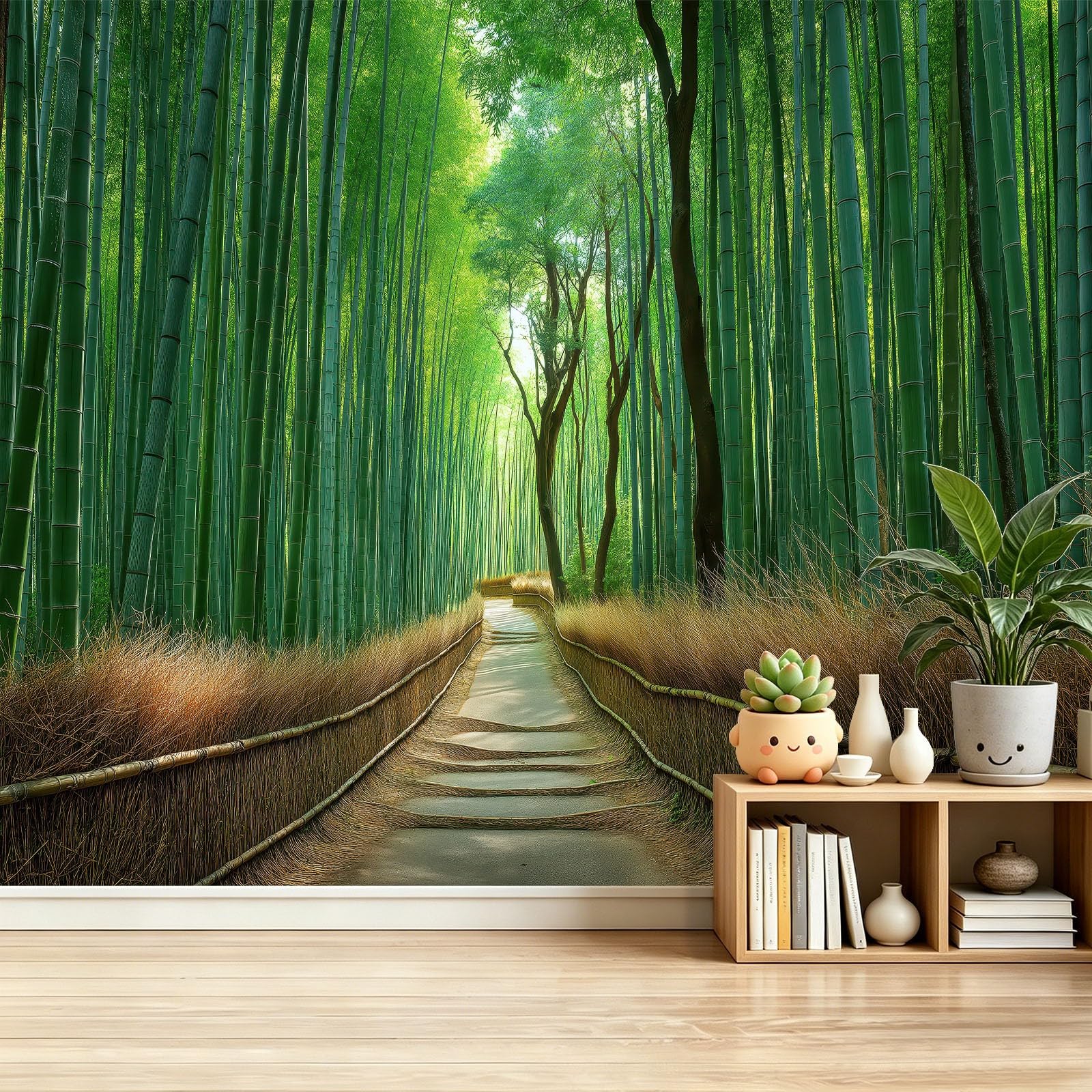 Papier peint intissé vert panoramique 200x140 cm pour salon et chambre