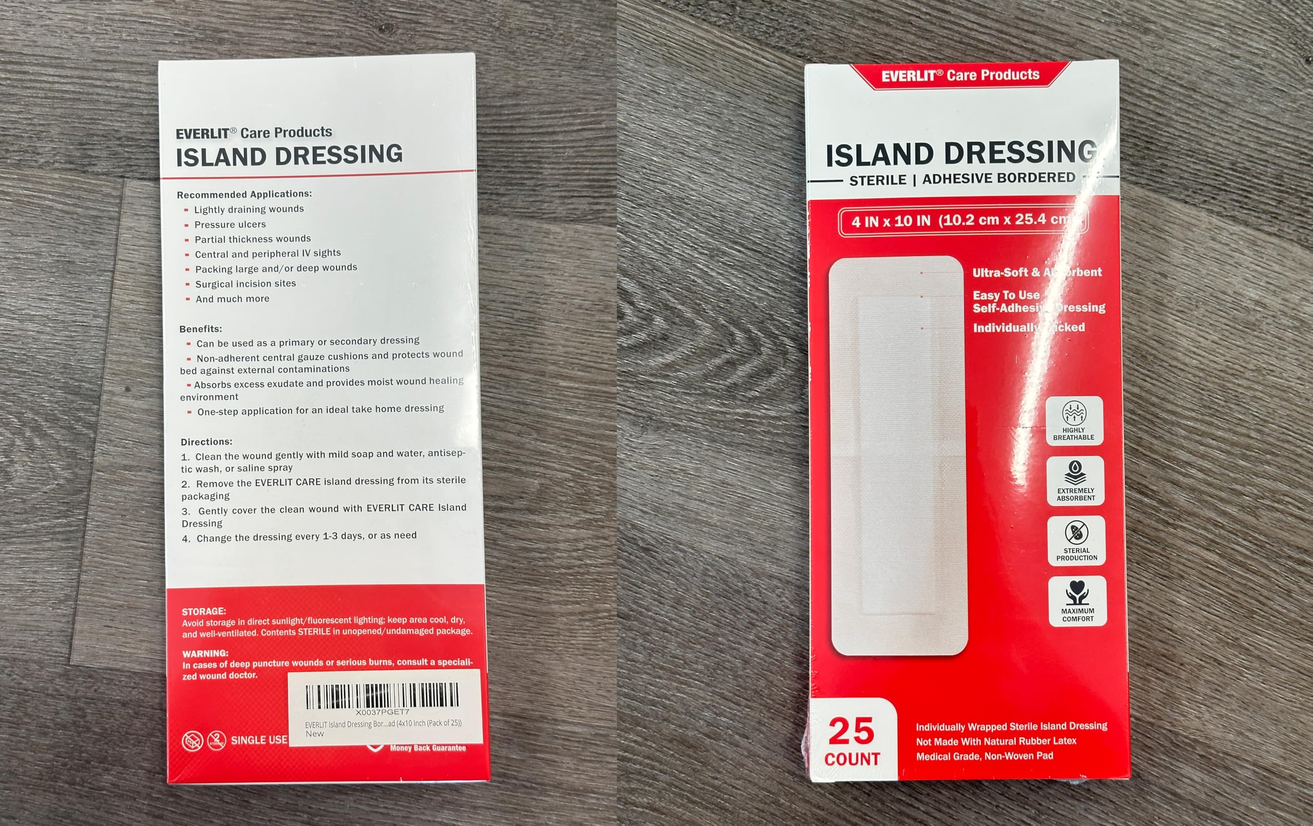 EVERLIT Island Dressing Bordered Gauze | Large Wound Care Bandage with Adhesive Border| Sterile, Soft & Highly Absorbent Medical Grade Dressing Pad (4x10 Inch (Pack of 25)) — Amazon image 7