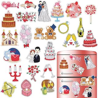ZYNERY 24 Pcs Diamond Painting Magnets, Diamond Art Magnets, Mini Diamond Painting Kits, Refrigerator Magnets, 5D Diamond Painting Kits for Adults DIY Crafts Home Decor Gift (Wedding Theme)