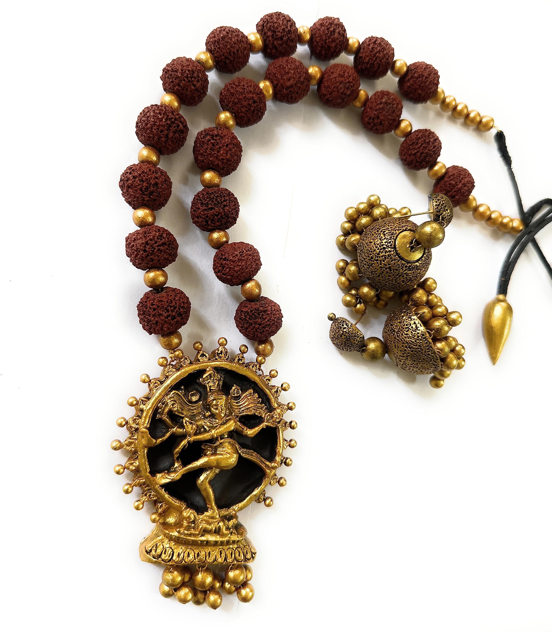 NATARAJ PENDANT RUDRAKSHA BEAD GOLD WITH BROWN TERRACOTTA-image-3