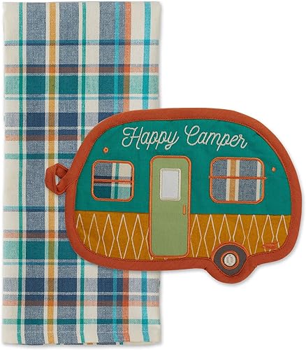 DII Juego de cocina de colección de regalo, juego de agarradera y toallas de cocina, Happy Camper, 2 piezas