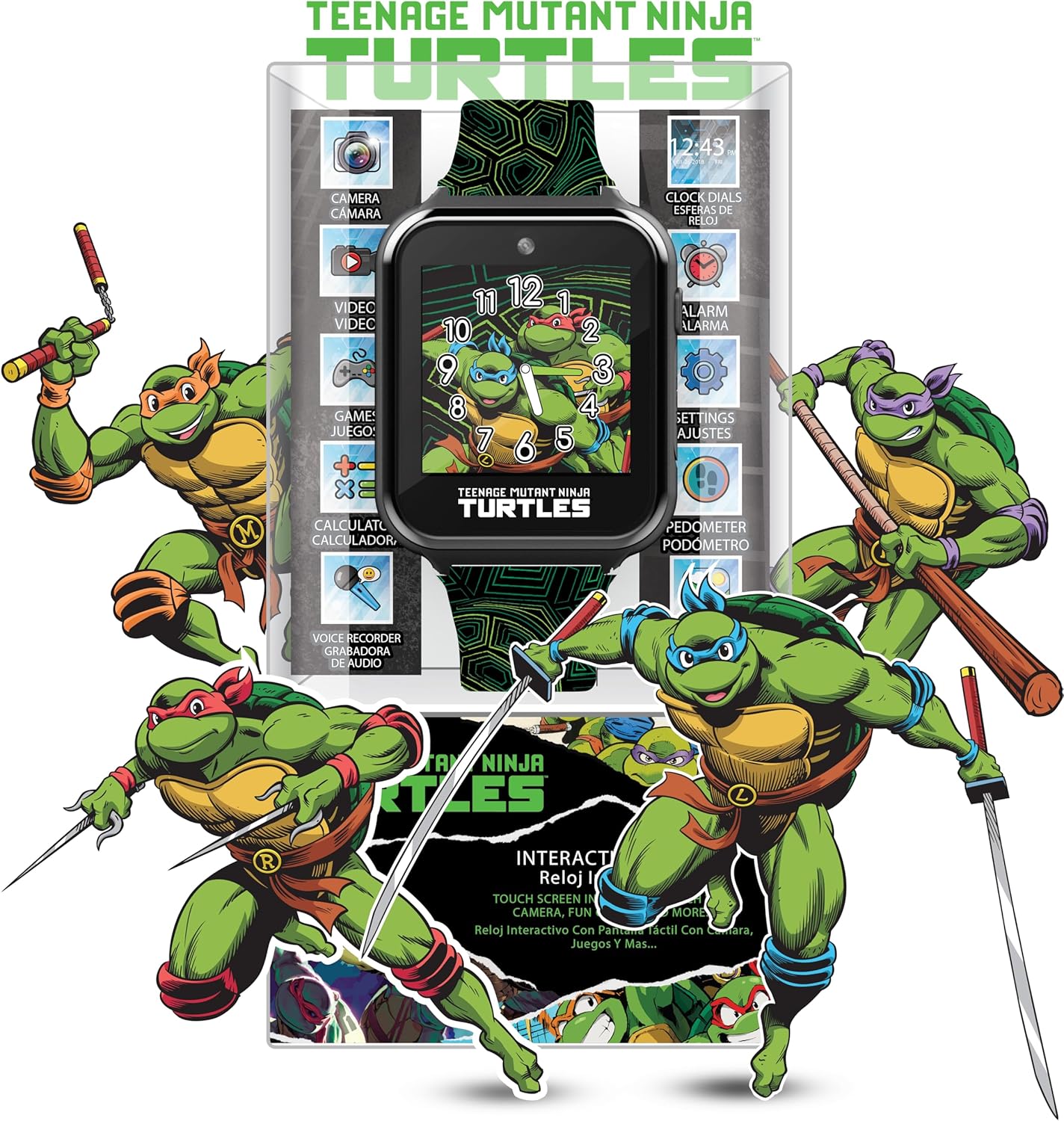 Teenage Mutant Ninja Turtles Kids Smart Watch with Selfie Camera, Video Recorder, Games, Stopwatch, Alarm, Calculator, and Calorie Counter – Fits Wrists 5.5" to 8"