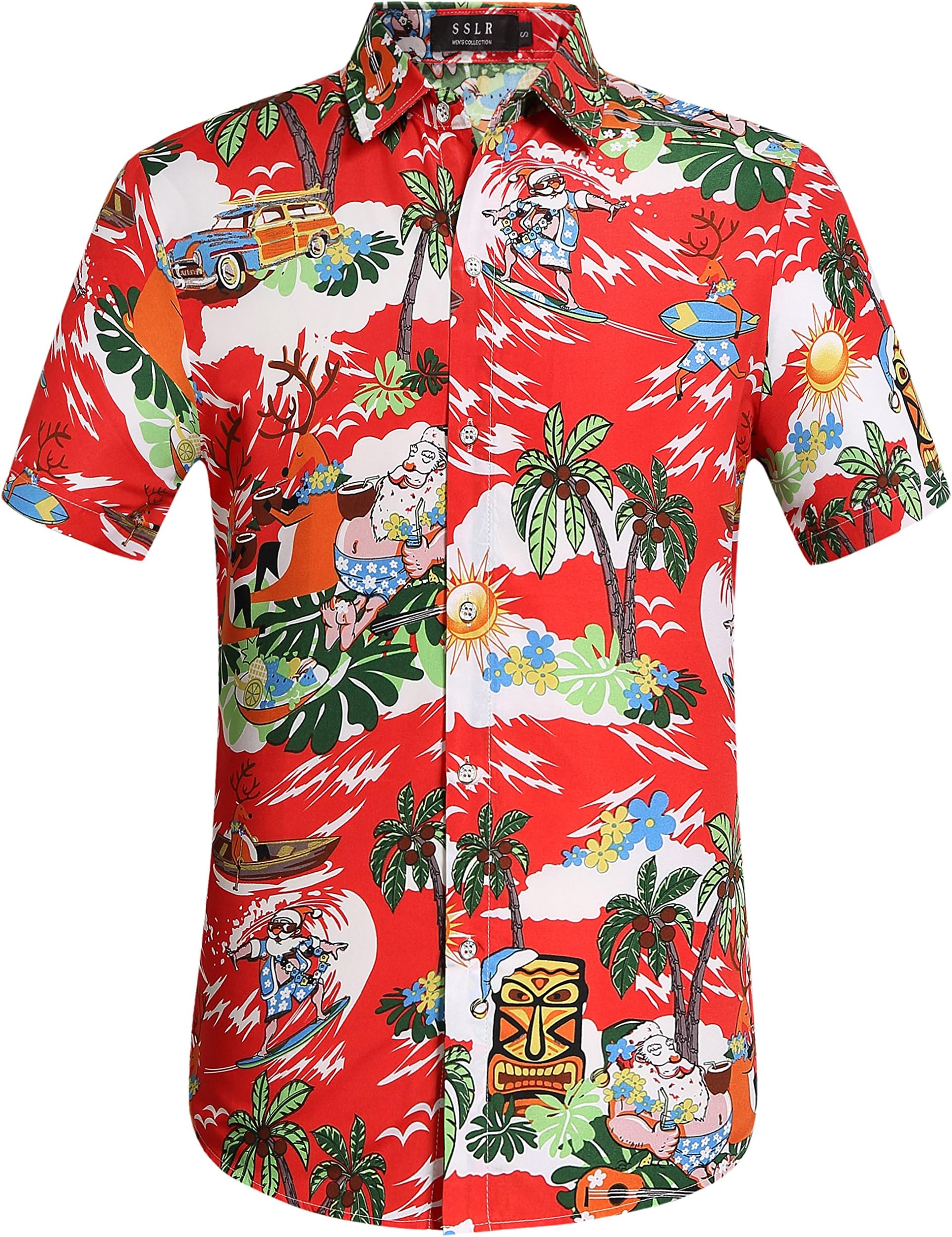 SSLR Men's Santa Claus Party Tropical Ugly Hawaiian Christmas Shirts