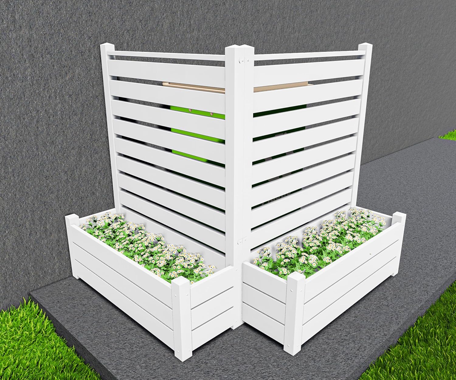 No-Dig Air Conditioner Fence 36" W X 45" H White Vinyl Privacy Fence with Planter Box for Trash Can Pool Equipment (2 Panels)