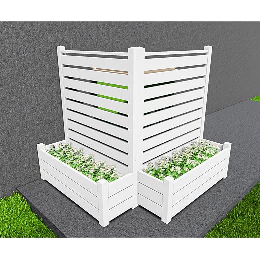 No-Dig Air Conditioner Fence 36" W X 45" H White Vinyl Privacy Fence with Planter Box for Trash Can Pool Equipment (2 Panels)