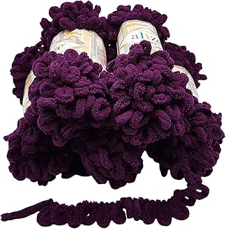 Alize Puffy 5 x 100 g wool, 500 g of yarn for finger knitting, extra bulky wool with loops for knitting without using needles Beere 111