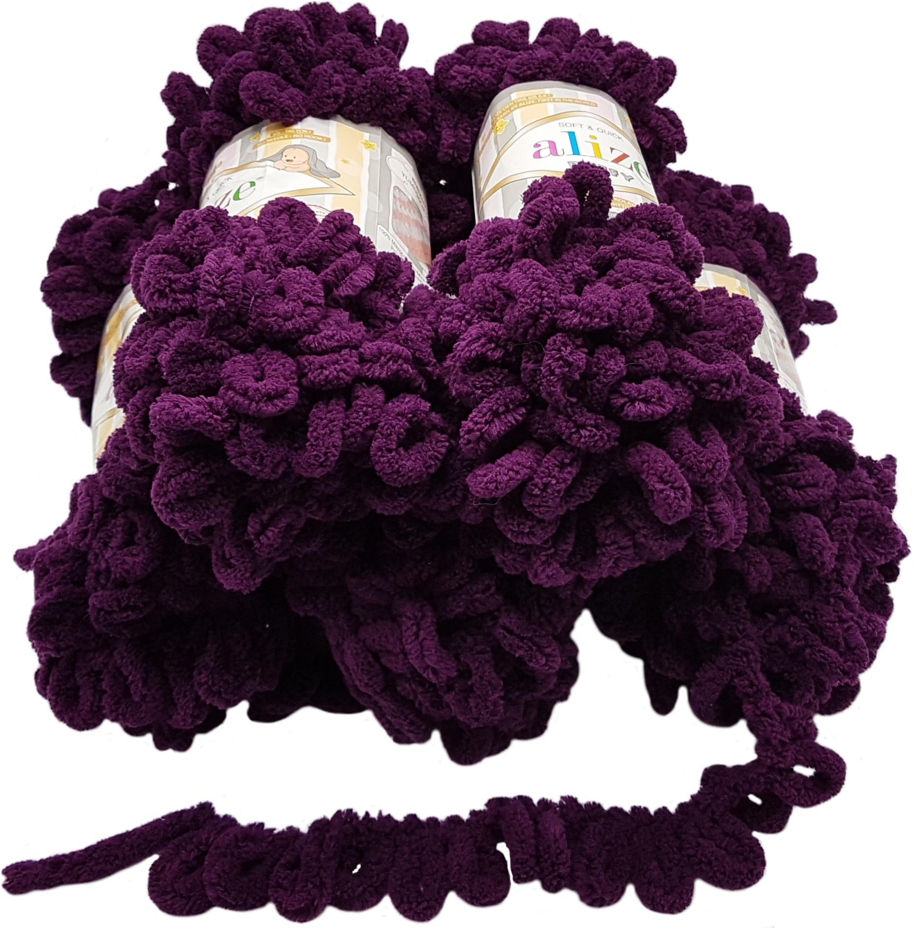 Alize Puffy 5 x 100 g wool, 500 g of yarn for finger knitting, extra bulky wool with loops for knitting without using needles Beere 111