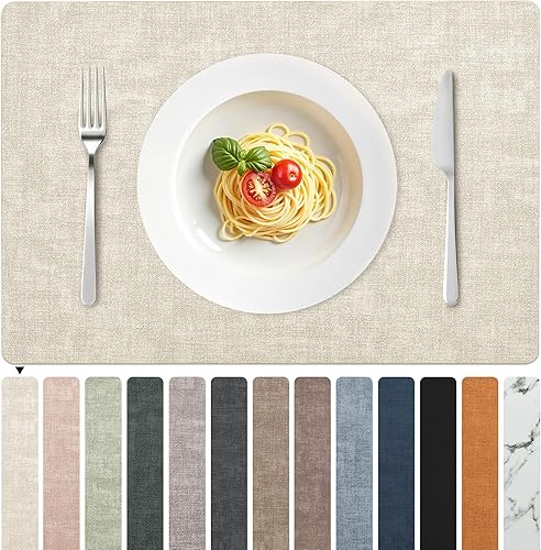 FROMHEART Juego de 6 manteles individuales de piel sintética, impermeables, resistentes al caloraceite, a las manchas, reversible, antideslizante,