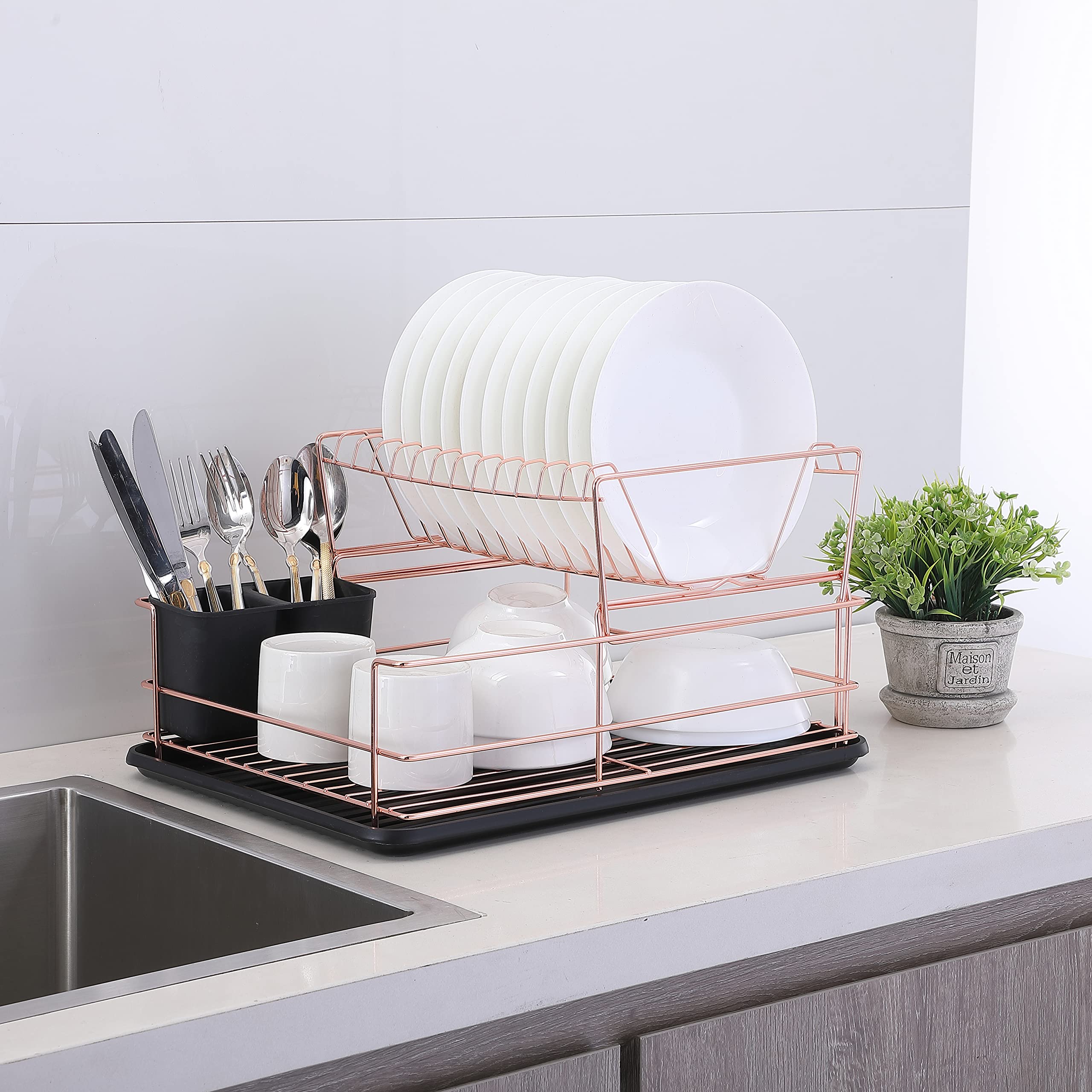 Buy IKEBANA Dish Drying Rack with Drainboard,2 Tier Plate Large Dish