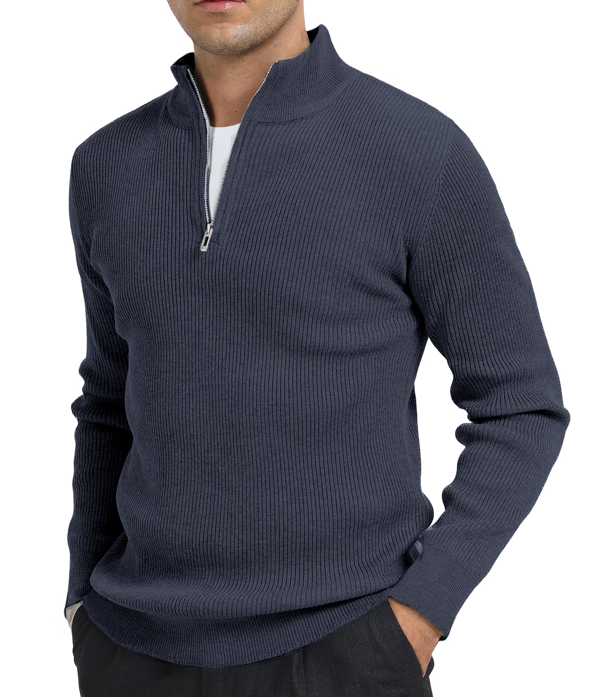 DAFENP Maglione Uomo Invernale Collo Alto con Zip Pullover Dolcevita Lavoro Caldo Lungo Sweater