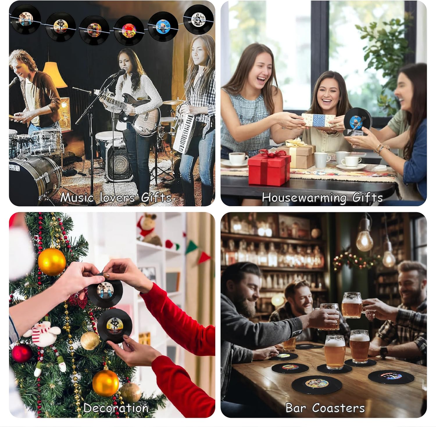 12-Pack Retro Vinyl Record Coasters, 80s Music Themed Drink Coasters for Table Protection, Unique Gifts for Music Lovers, Housewarming, Birthday, White Elephant, Vintage Home Decor (12PC Storage seat) - Image 3