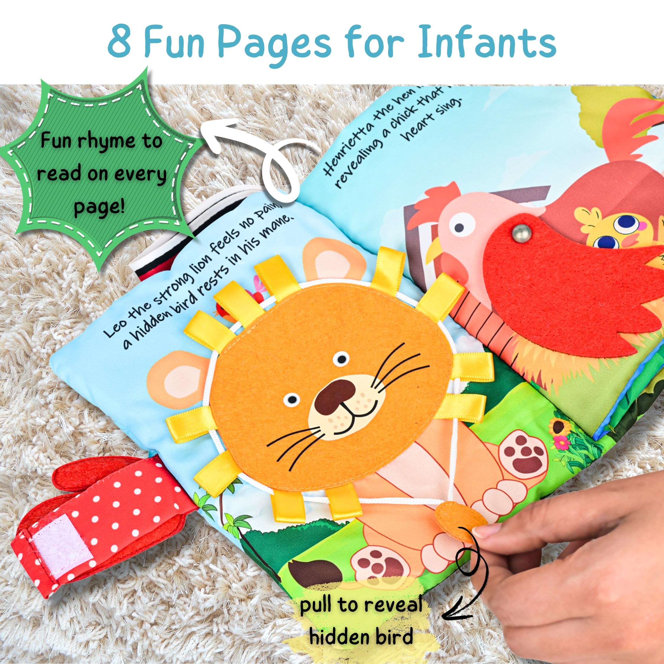Seraphina Peek-A-Boo Jungle Animal Cloth Baby Book | Crinkle Books for Babies with Interactive Finger Puppets | Sensory Touch Feel | Baby Books 0-6 Months | Early Learning Gift for Infants & Toddlers