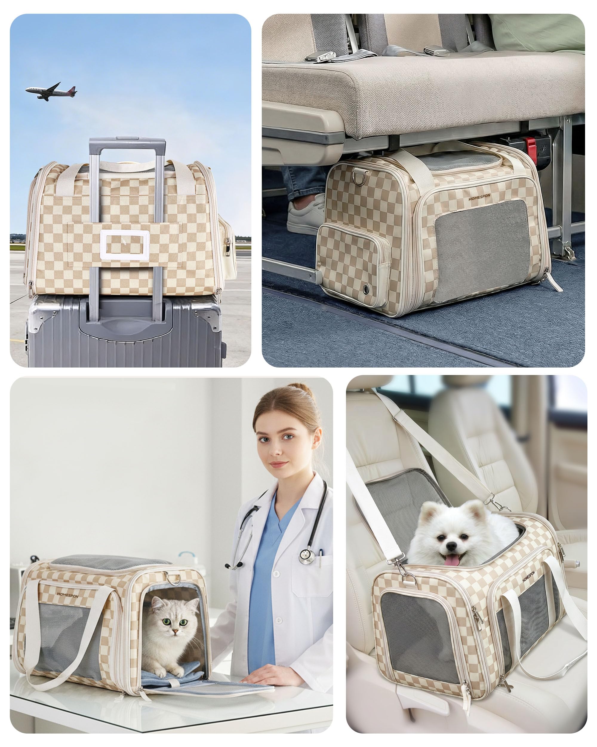 HOMESPON Katzen Transportbox Flugzeug Zugelassen - Faltbare Haustiertasche mit Stahlrahmen, 3-lagiger Matte & Ausbruchsicherem Reißverschluss für Katzen & Hunde bis 8kg