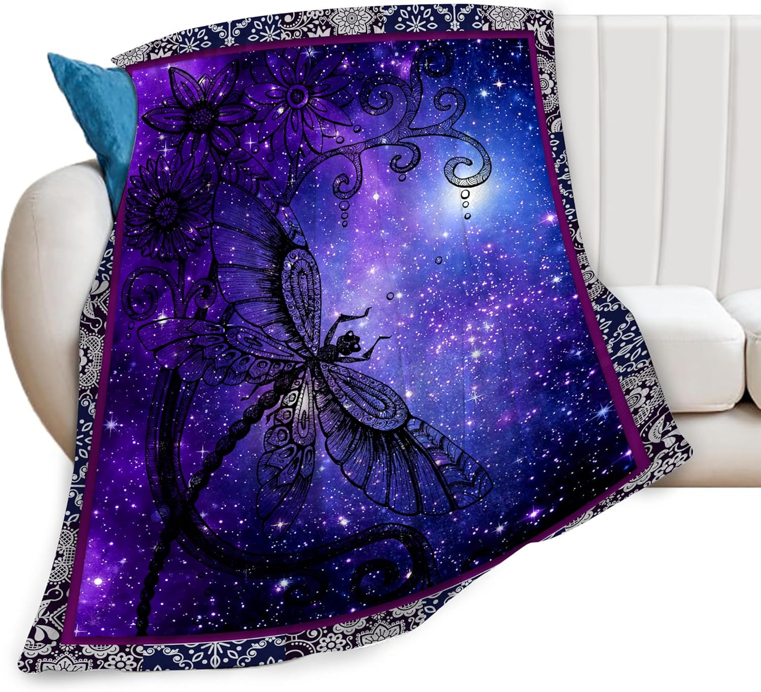 Dragonfly Blanket Soft Cozy Purple Dragonfly Fleece Throw