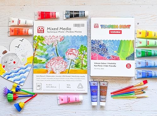 Miniatura 3 de OAT ART STUDIO Juego de 25 piezas de pintura lavable para niños con pinturas lavables, pinceles para artistas y texturas, paleta, bata para niños,