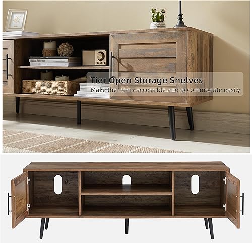 Miniatura 7 de EDYO LIVING Soporte de TV moderno de mediados de siglo de 60 pulgadas, 60 pulgadas, nogal (roble)..