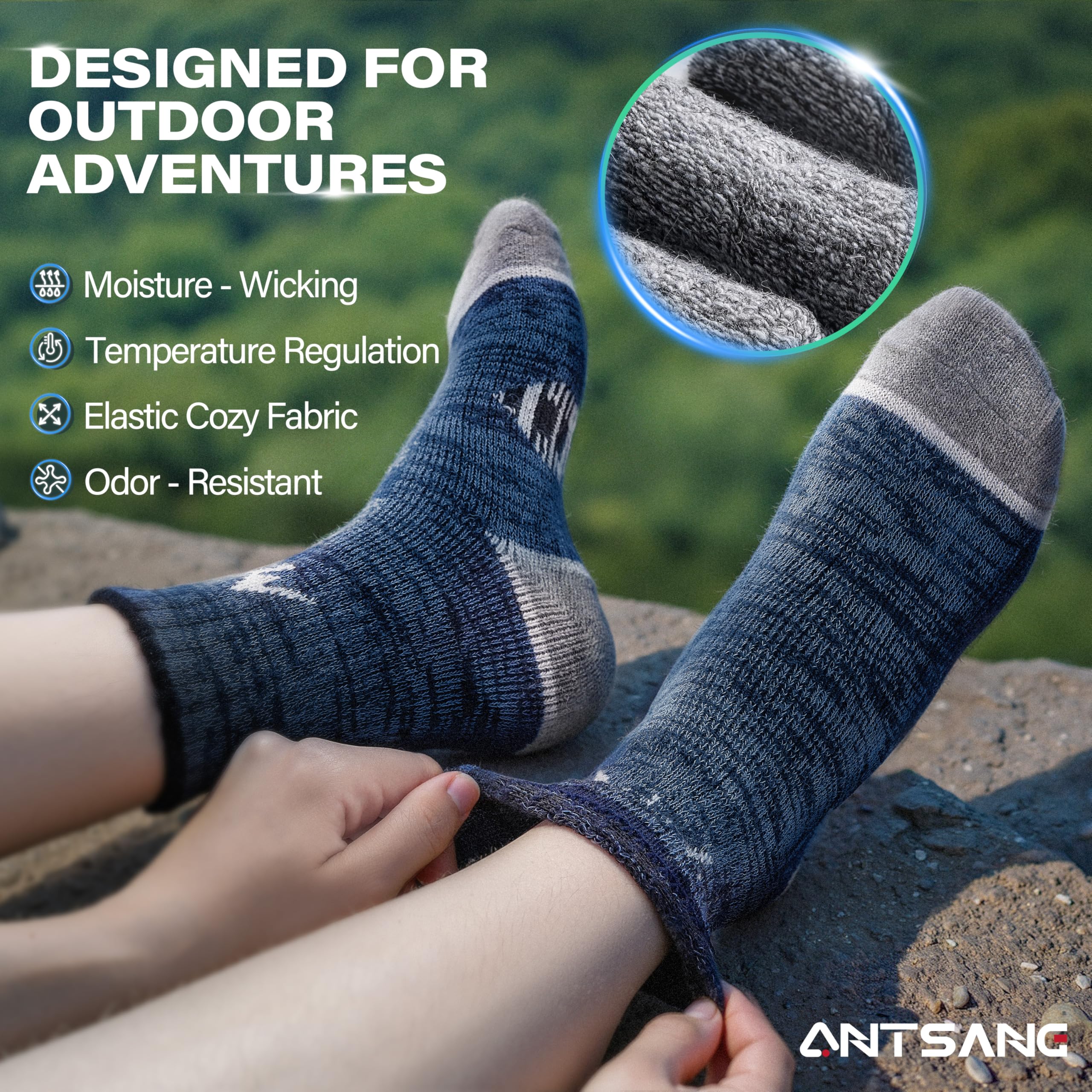 ANTSANG Chaussettes Marche Randonnée Laine Mérinos Enfants Garçons Filles Tout-petits Thermiques Chaudes Hiver Épaisses Rembourrées Neige Ski Crew Chaussettes Bas
