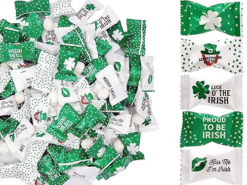 Buttermints irlandeses de San Patricio, caramelos de menta, menta después de la cena, caramelo de menta mantequilla, diseño de leprauchan verde, sin