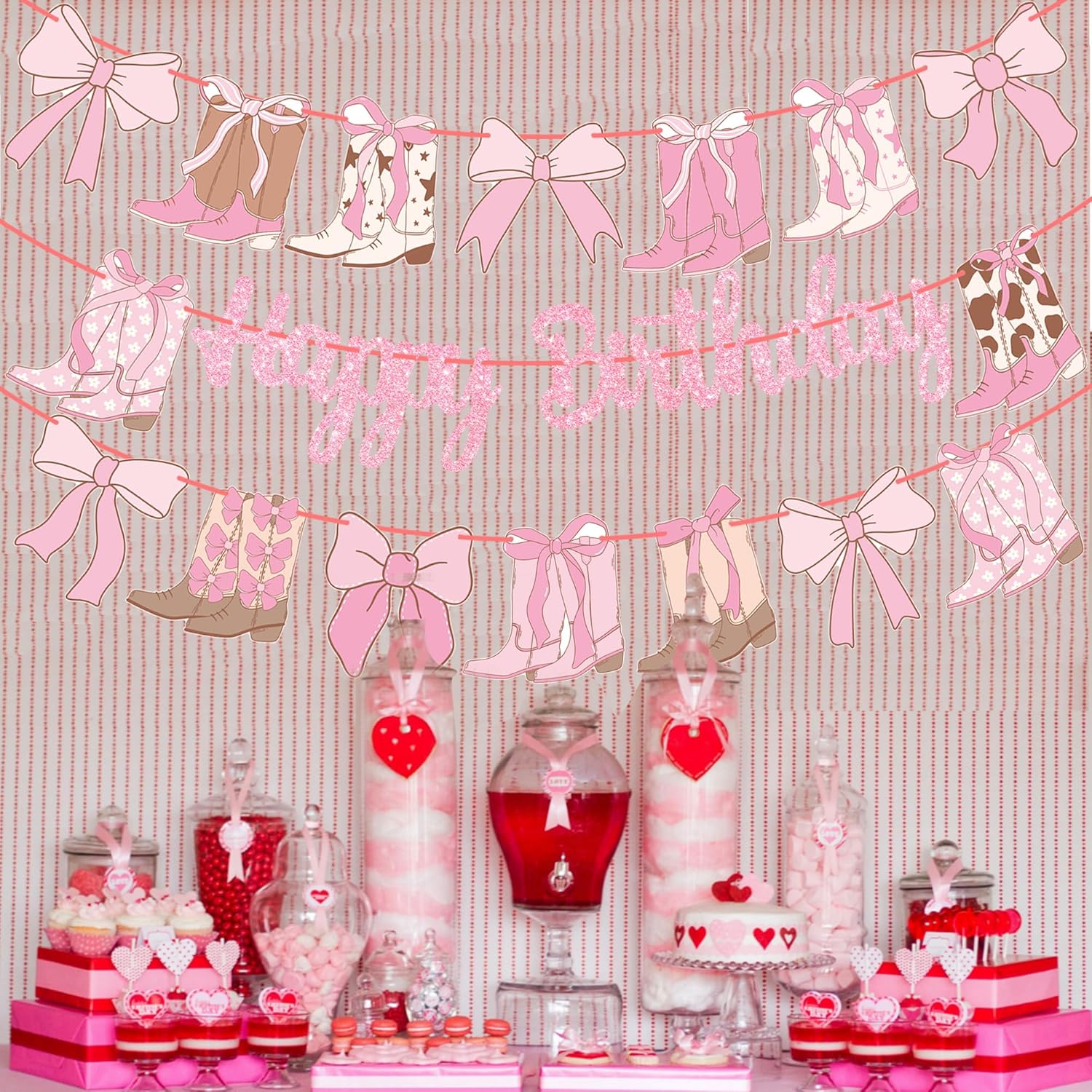 Coquette Cowgirl Birthday Banners Western Cowgirls Decorations 3PCS Boots and Bows Banner Glitter Pink Coquette Bows Birthday Decor for Girls Western Theme Baby Shower Supplies - Image 7