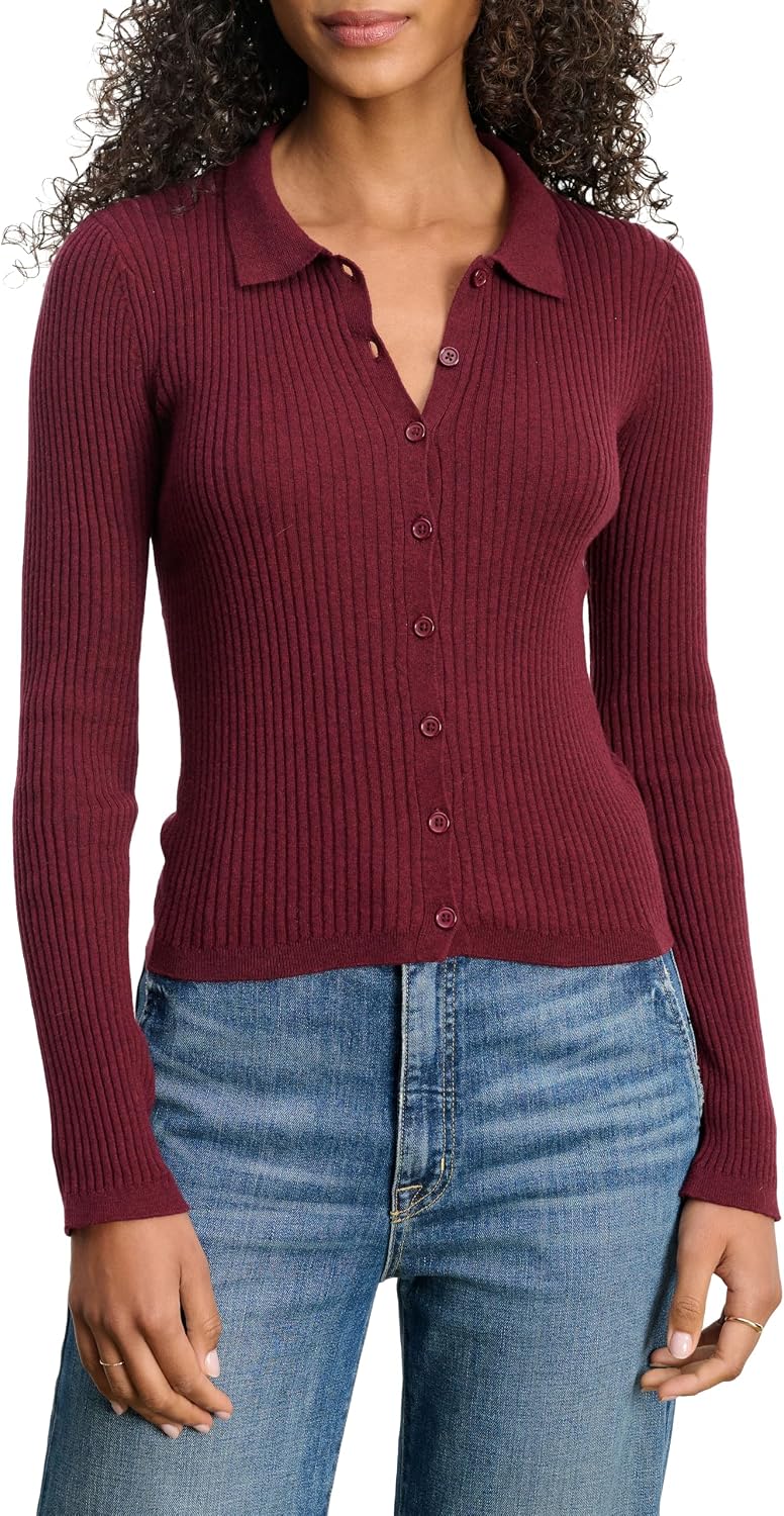 VELVET BY GRAHAM & SPENCER Women's Nikki Lux Cotton Cashmere Button-Up Top, Syrah, X-Small