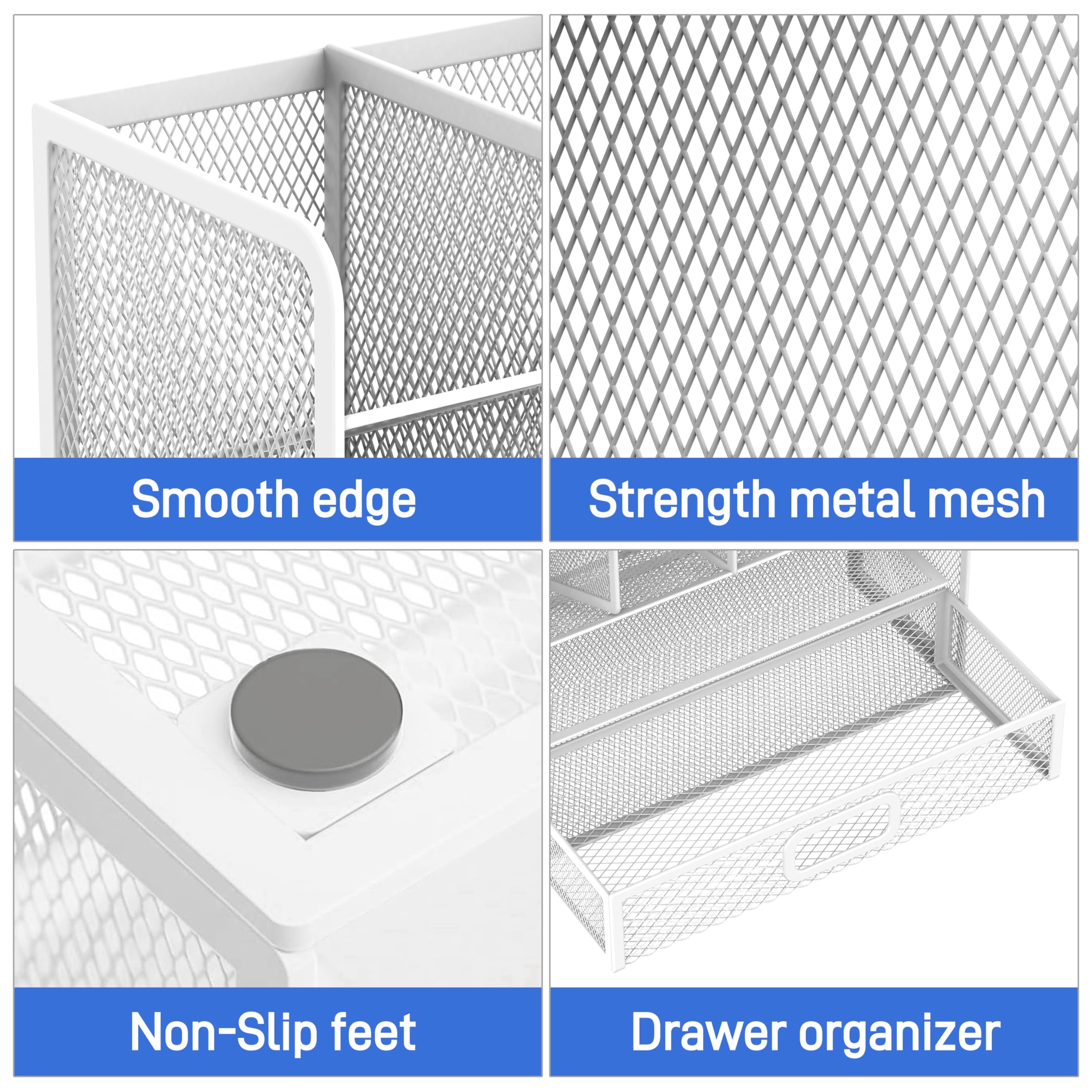 SUPEASY Mesh Stift Halter für Schreibtisch, verbesserte Schreibtisch Organizer mit Schublade, vielseitige Stift Organizer, Schreibtisch Organizer und Zubehör für Büro und Kunst Zubehör (Weiß)