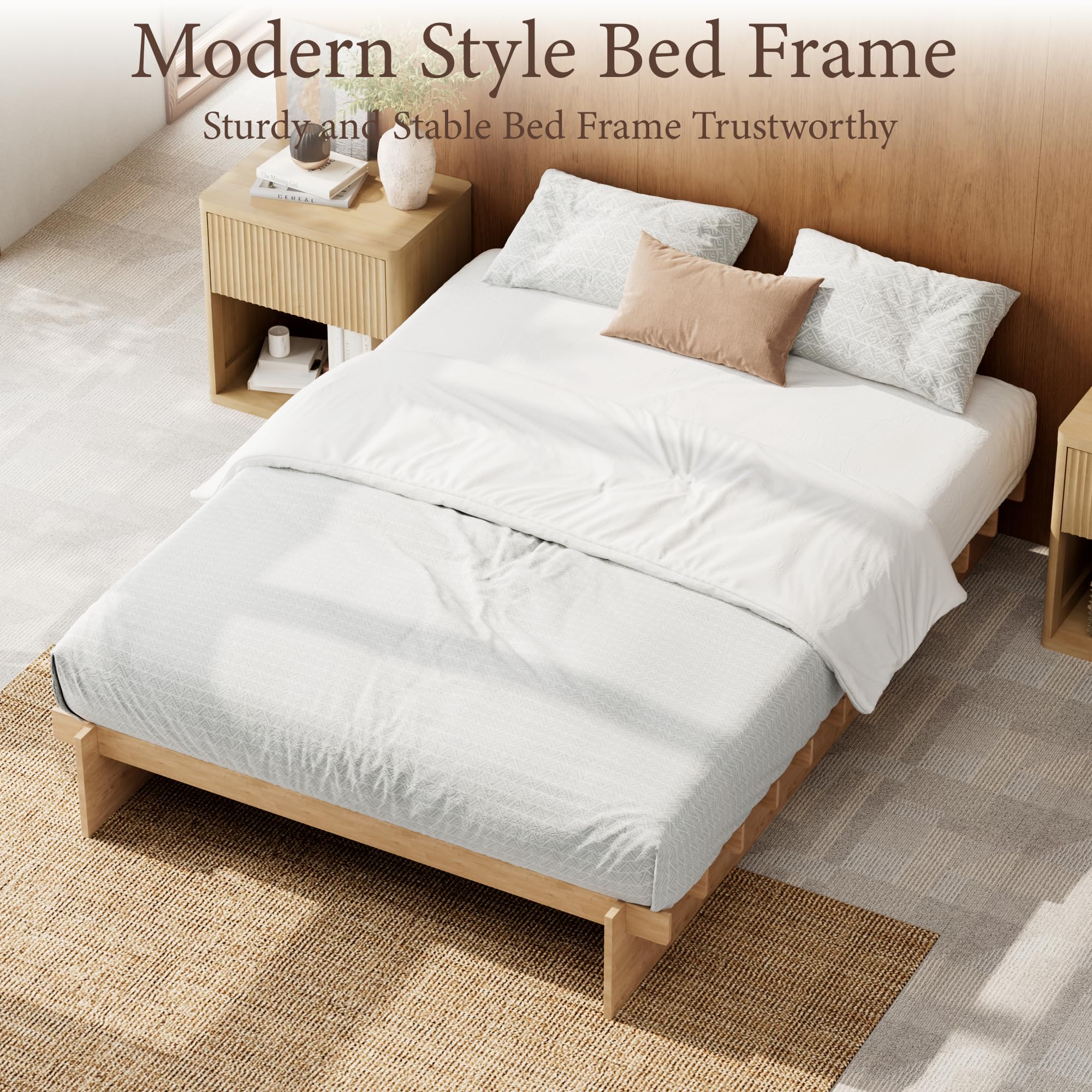 Best Low Bed Frame Picks for 2026, Ranked by Spec 3 Brafab Tooless Queen Bed Frame, Wooden Japanese Joinery Platform Bed Frame — product photo
