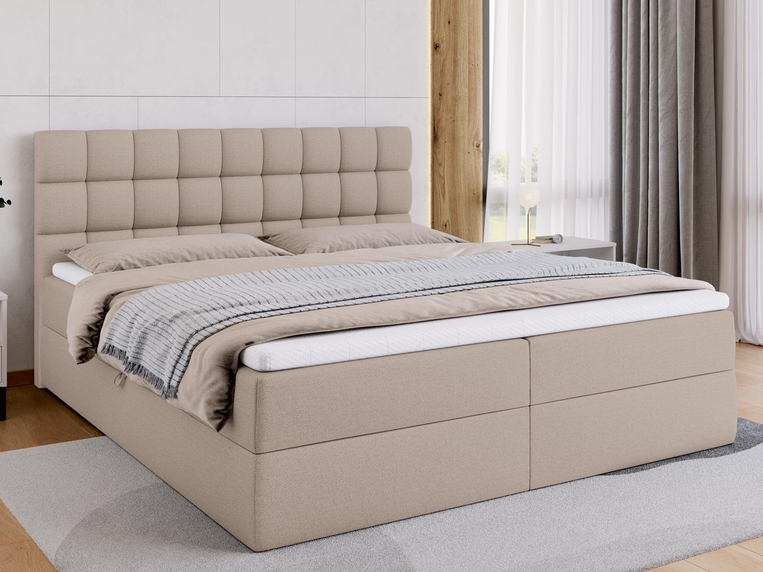 BROMARKT Boxspringbett mit Matratze 180x200cm Bett mit Topper Beige